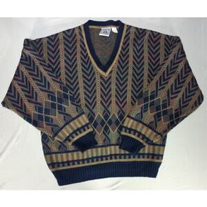 Vintage Peter Jon Geometric Sweater Men’s L Multicolor Knit Pullover 90s Retro